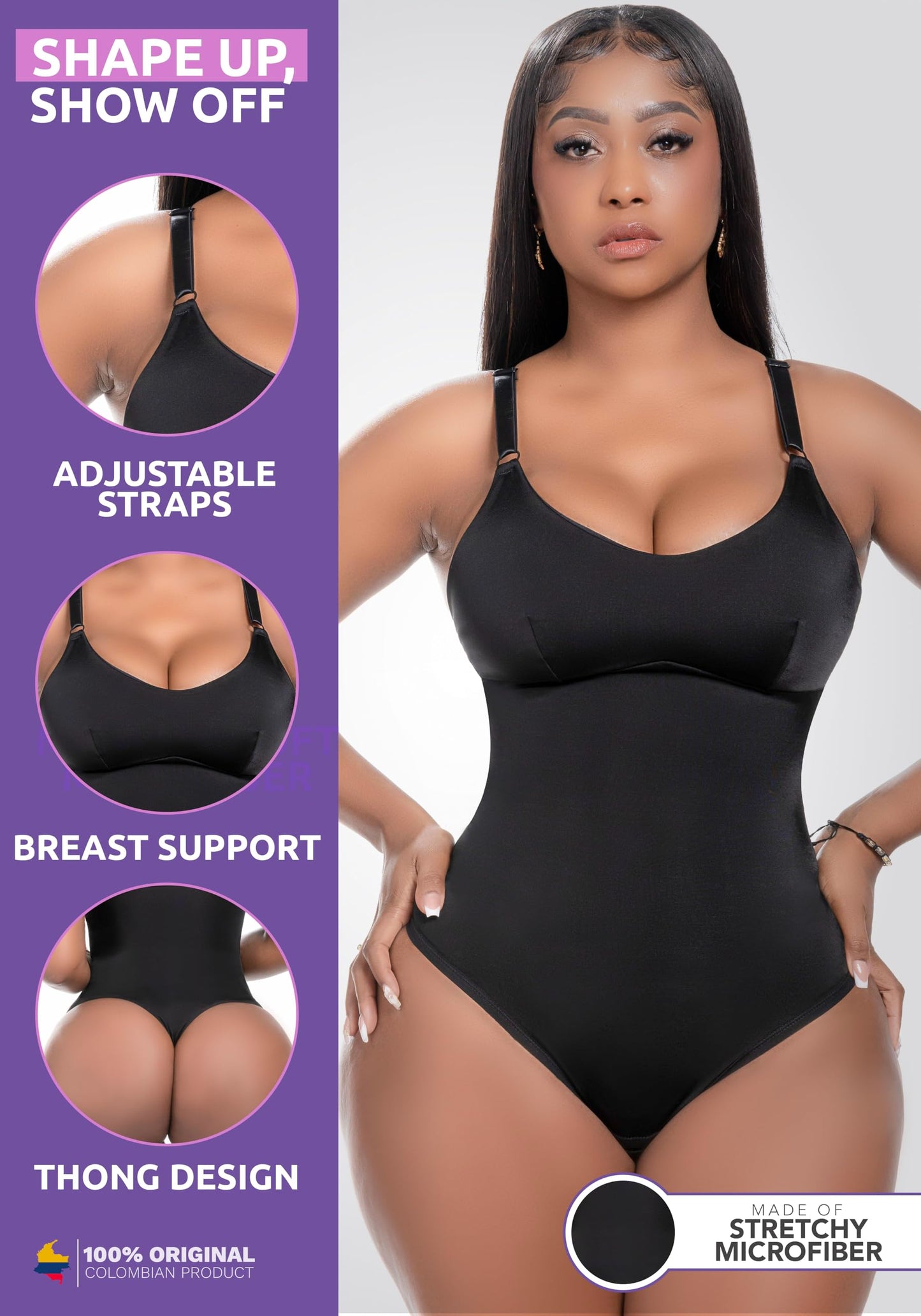 High Quality Snatched Body Black Shapewear Thong Tummy Control Bodysuits for Women Black M