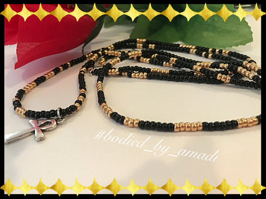 Black & Silver or Black & Gold Fashion Waistbeads - Queen's Waistbead Collection (No Charm Incuded)