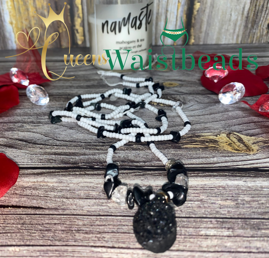 Black and White Waistbeads with Real Stones 