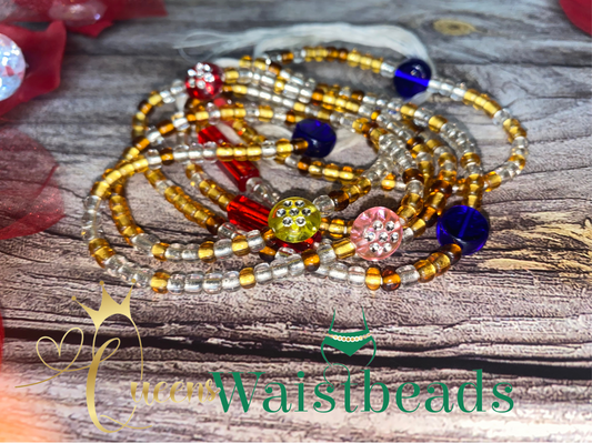 Gold And Clear Beads w/Multicolor Round Accent Waistbeads