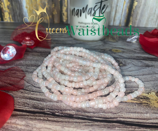 White and Light Pink Pearl Style Waistbeads