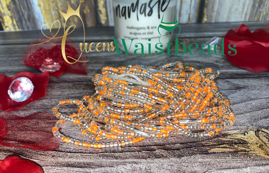 Shiny Clear and Orange Waistbeads