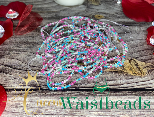 Springtime Light Blue, Pink, Clear and Gold Waistbeads