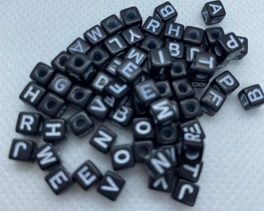 (Bead 1) Black Bead with White Letter 