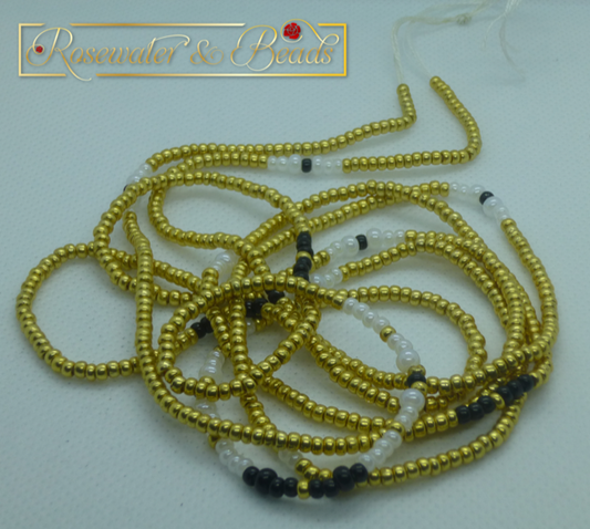 Gold, White & Black Waistbeads