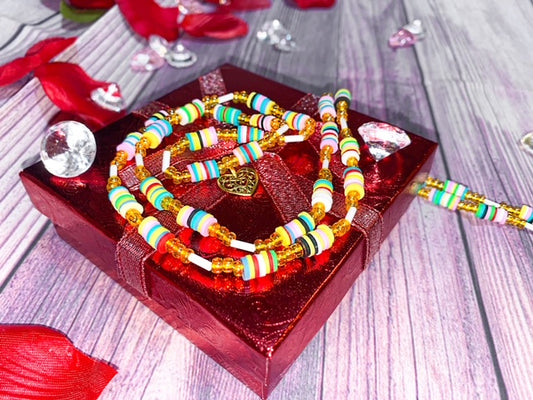 Multicolor Flat Disc w/ Gold Beads Fashion Waistbeads